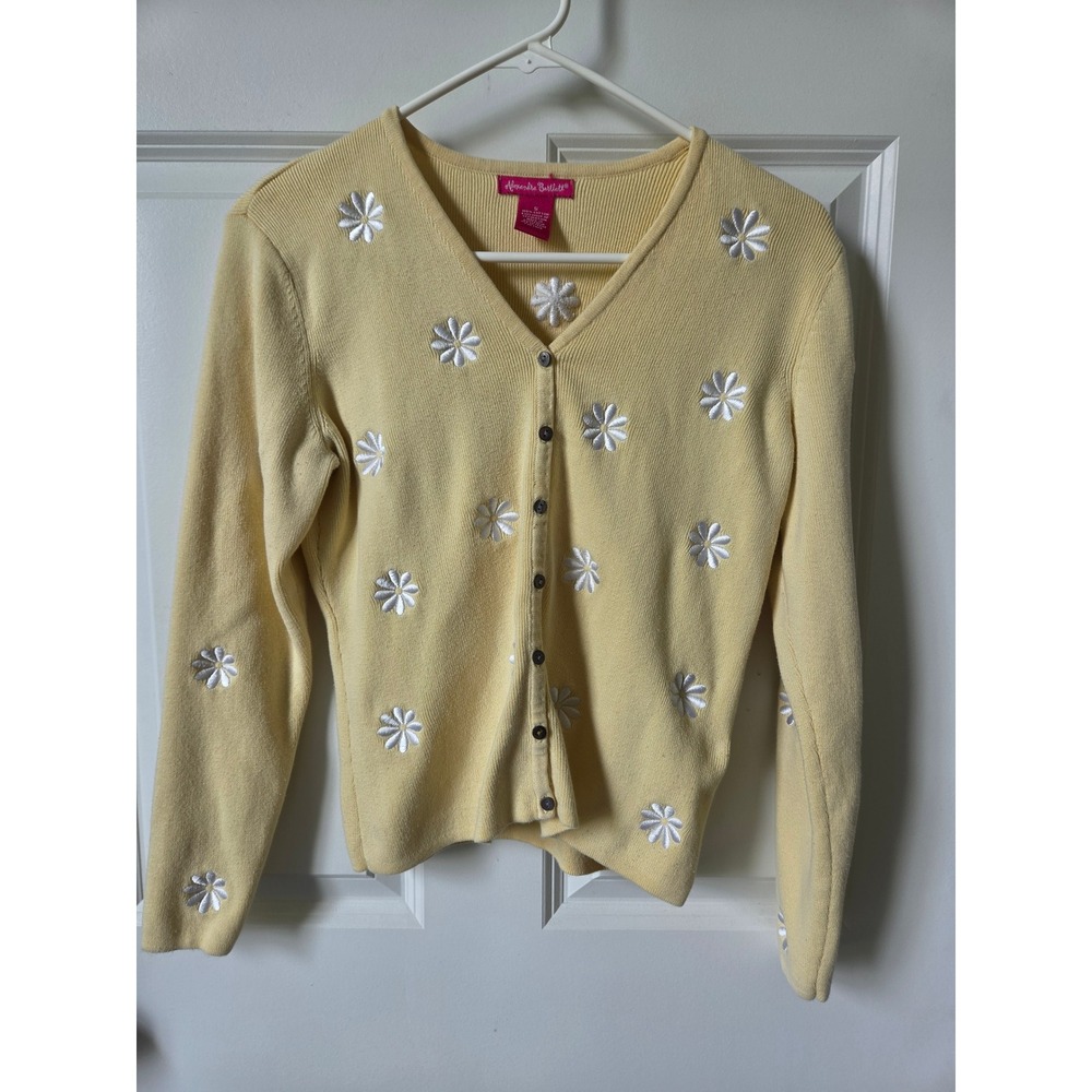 Alexandra Bartlett Y2K Floral Cardigan Womens S Yellow Daisy Embroidered Sweater